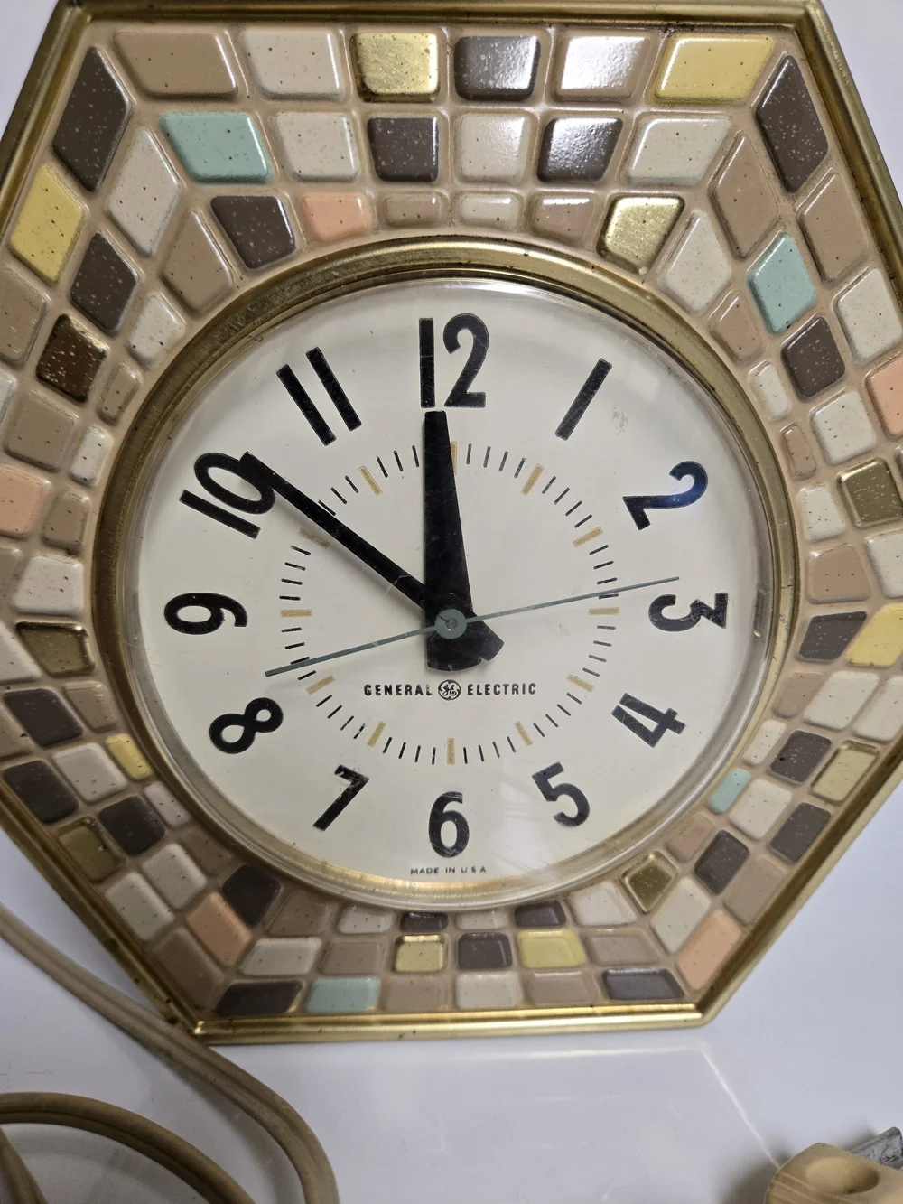 MCM General Electric Sunburst or Mosaic Kitchen Clock